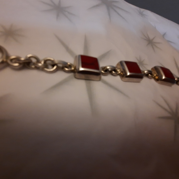 925 solid silver 8" bracele with red jasper stones - Picture 4 of 5